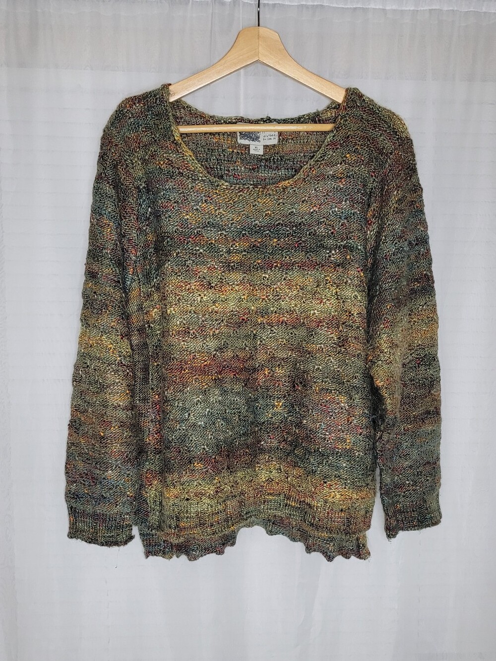 Habitat Clothes To Live In Sweater XL Earthy Green Multicolored Boho Cozy